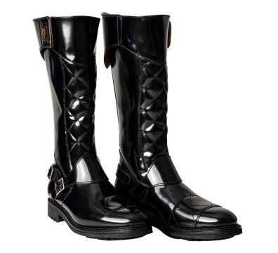 THE QUILTED TROPHY GOLDTOP MOTORCYCLE BOOTS Black